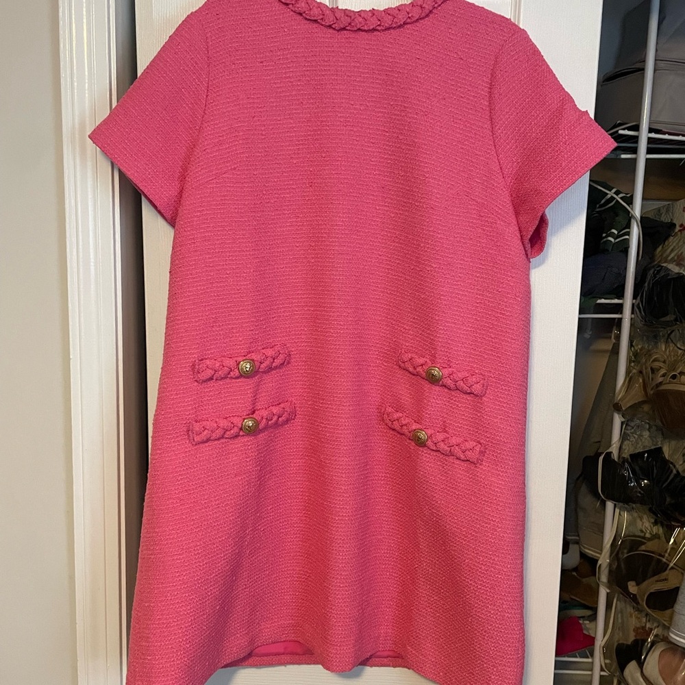 Hot pink tweed “Jackie” dress from Tuckernuck